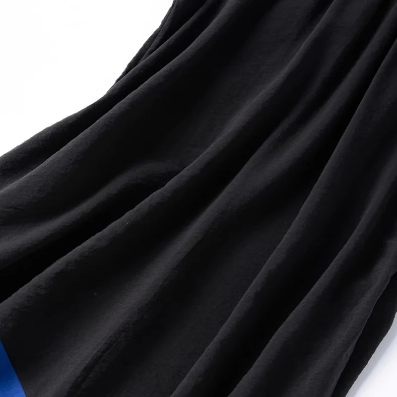 Birdtree zomer 76% moerbeizijde 24% nylon jurk, dames droge zijde O-hals mouwloze contrasterende kleur lange rok, 2025 nieuwe D56208JF