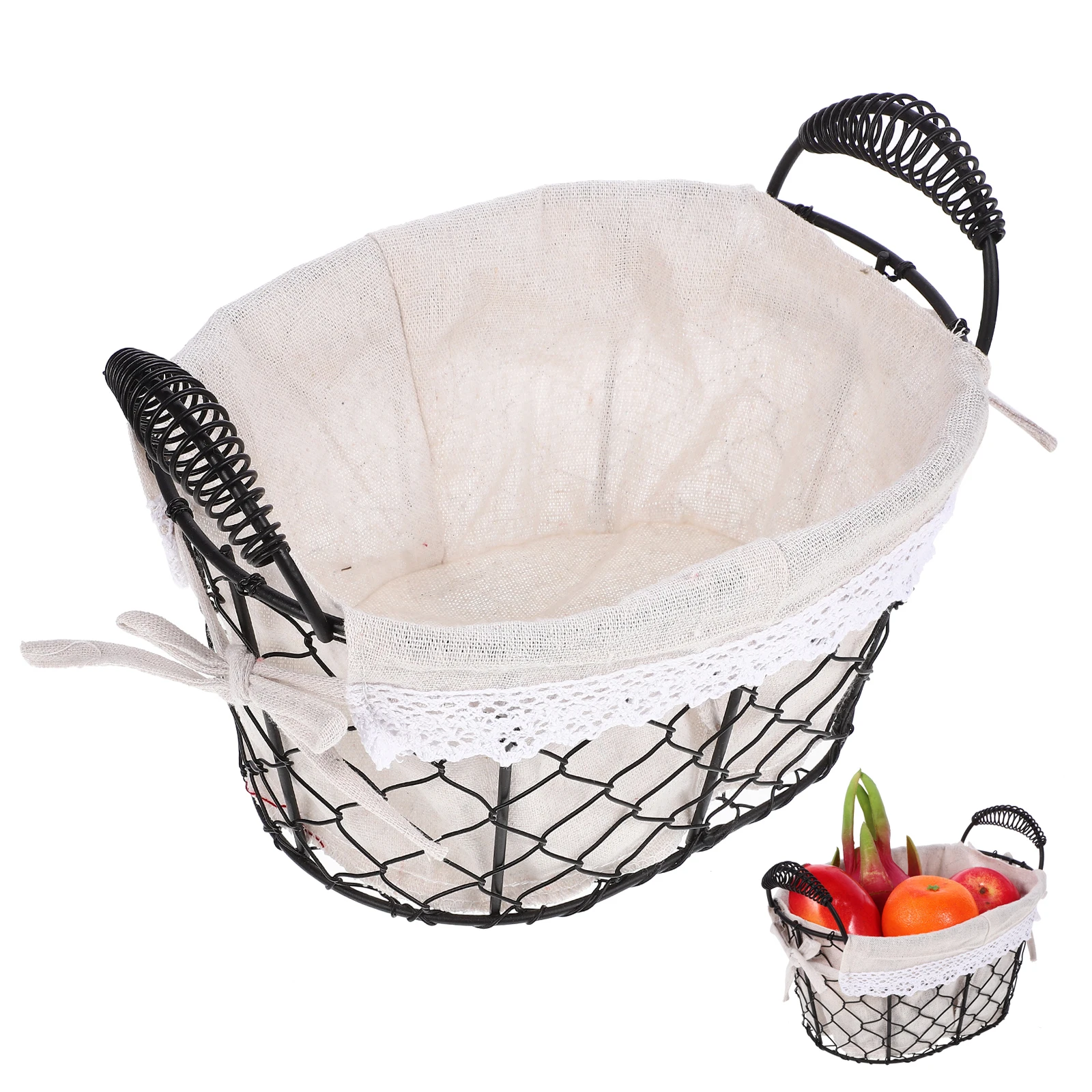 

Iron Wire Double Handle Basket Nordic Style Detachable Washable Lining Fruit Bread Storage Snack Vegetable Holder