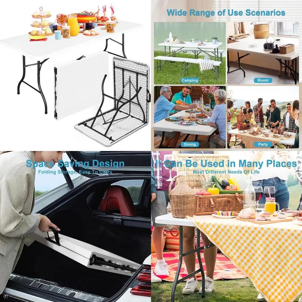 

Heavy-Duty 6FT White Folding Table for Outdoor Camping, Picnics, Indoor Events, and Training with 330lbs Capacity