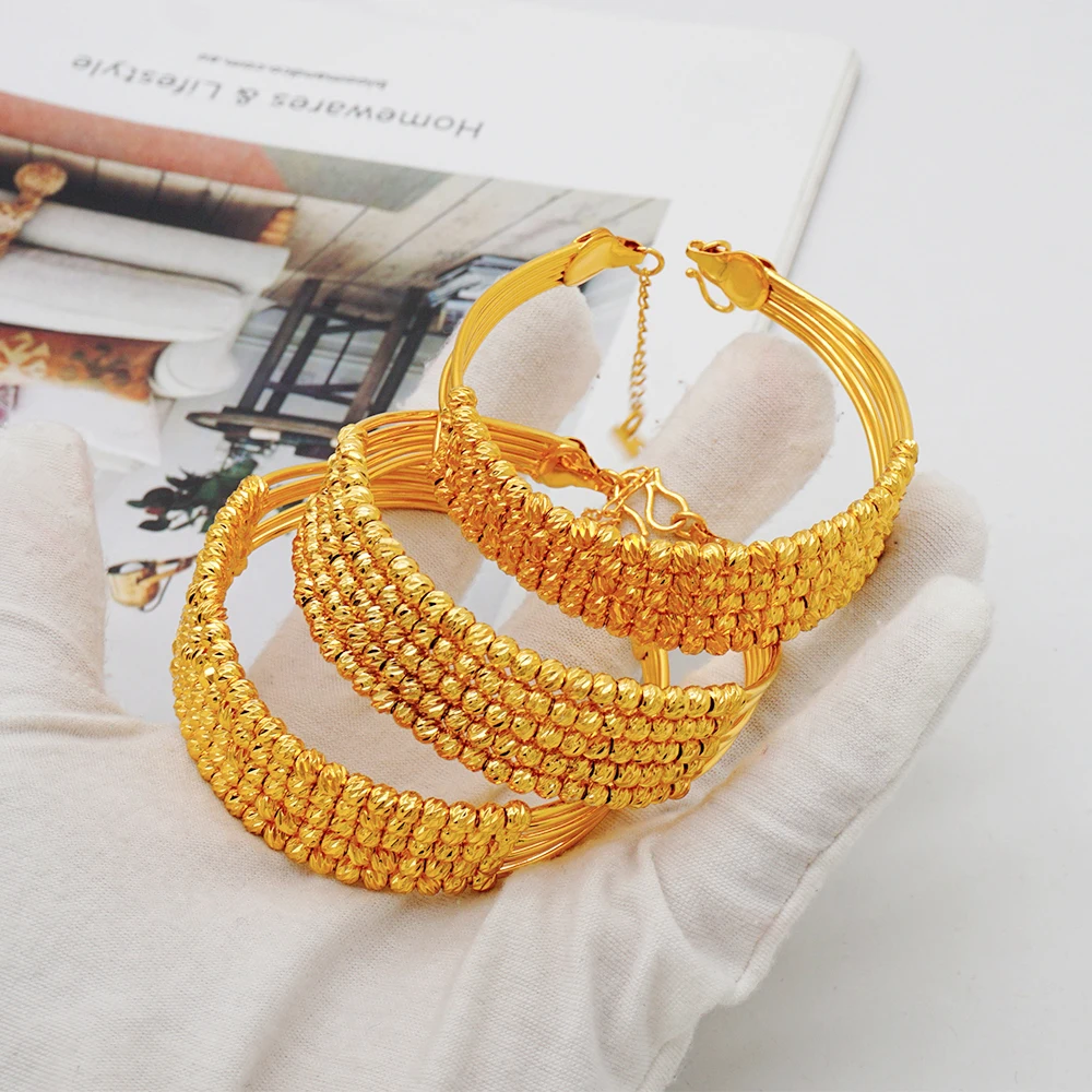 Dubai Women Gold Color Bangles Thin Bracelet Ethiopian Bracelets African Jewelry Saudi Arabic Wedding Jewelry Bride Gifts