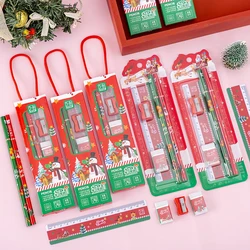 5pcs/set Cartoon Christmas Stationery Set Pencil Drawing Sketch Pens Student Christmas Gift Prize Gift Portable Stationery