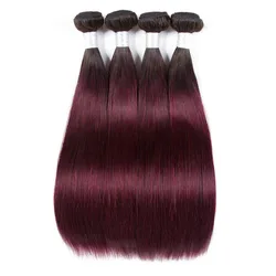 TB 99J-mechones de cabello humano liso, extensiones de cabello Virgen sin procesar, rojo vino brasileño, Borgoña oscuro