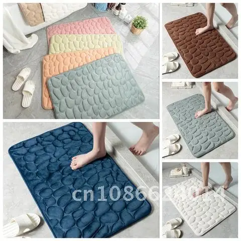 Memory Foam Bath Mat Cobblestone Embossed Bathroom Floor Rugs Water Absorbent Non-Slip Carpet Bathroom anti-slip mat