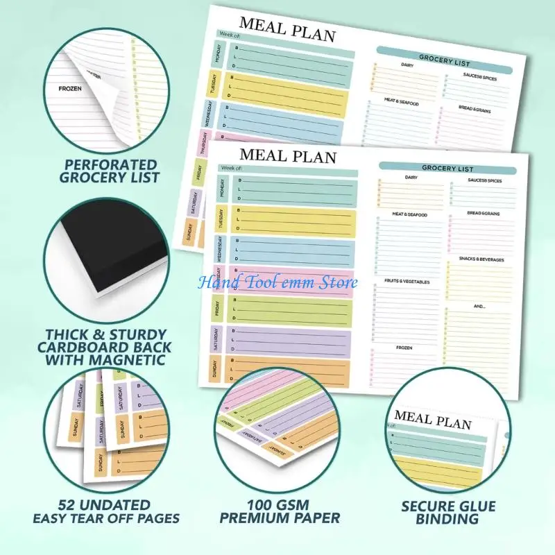 H37F Weekly Meal Planner Dietary Planner 9.84x6.92Inch for Daily Scheduling