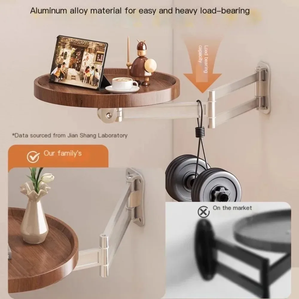 طاولة قهوة قابلة للطي، طاولة مستديرة صغيرة، غرفة نوم المنزل، رف تخزين مثبت على الحائط بجانب السرير، طاولات بحافة عائمة إبداعية معلقة