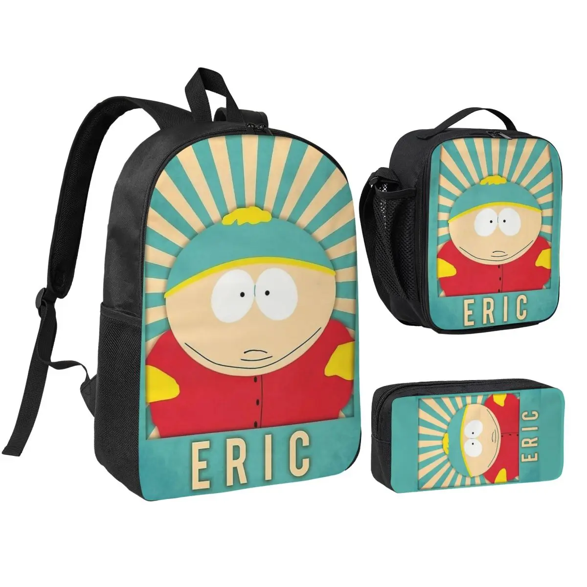 

SouthsPark Eric 3pecs/set Рюкзак для студентов Kenny College Холщовые сумки Сумка для обеда Пенал