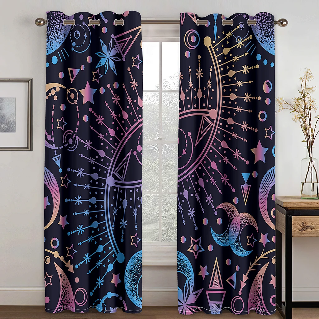 Fortune Divination pattern 3D digital Printed Curtain Living Room Balcony Home environment decoration fabric curtain two pieces