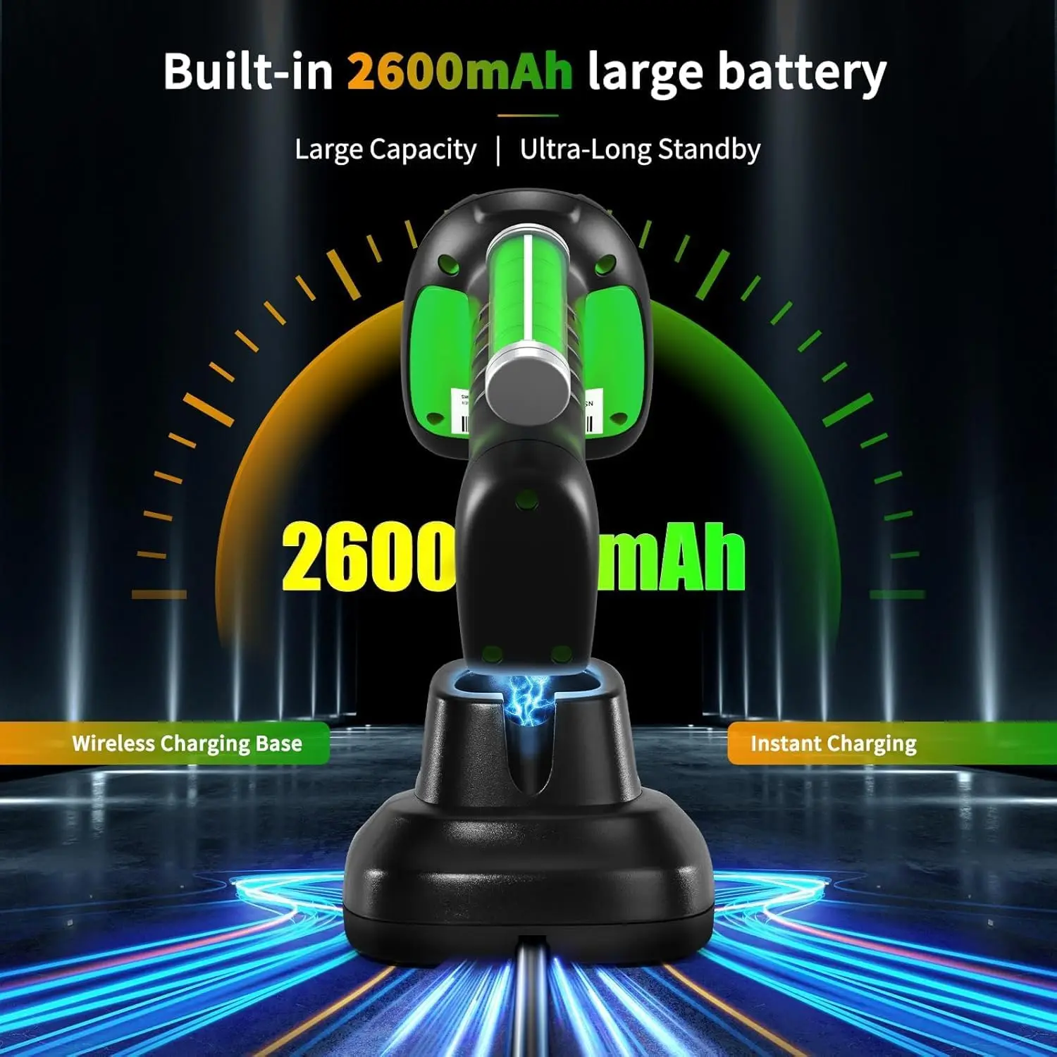 

2D QR Industrial Bluetooth Barcode Scanner with Charging Dock, Upgraded Wireless 2D/1D Bar Code Reader, 2600mAh Battery