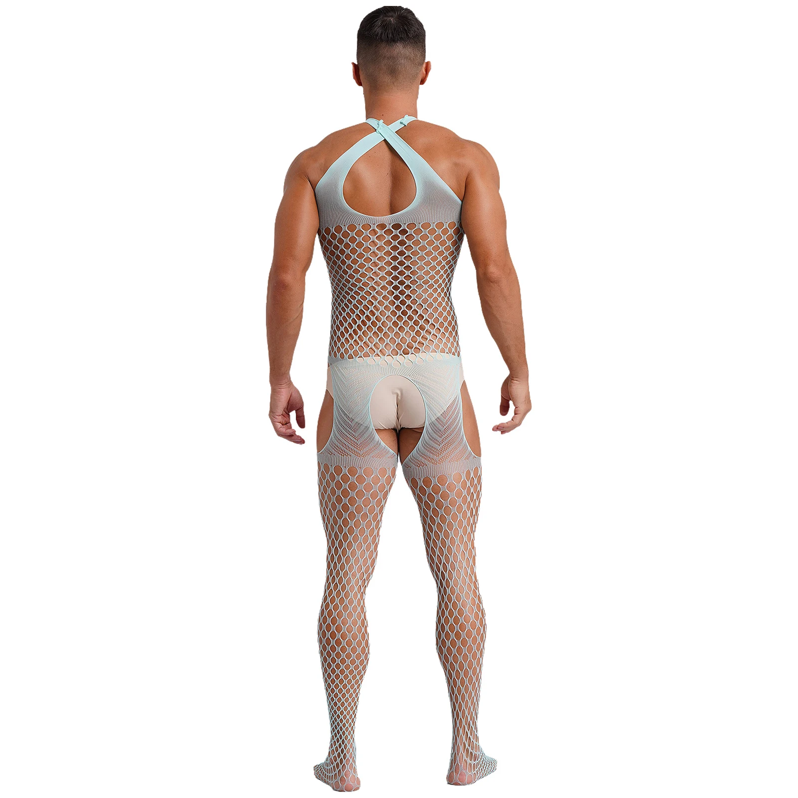 Sexy Mens See-through Cutout Unitard Skinny Jumpsuit Nightwear Lingerie Hollow Out Fishnet Crotchless Bodystocking Bodysuit