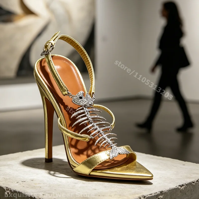 

Fishbone Crystal T Strap Flat Heels Pointed Toe Sandals Rhinestone Sexy Evening Party Prom Wedding Black Elegant Women Fashion