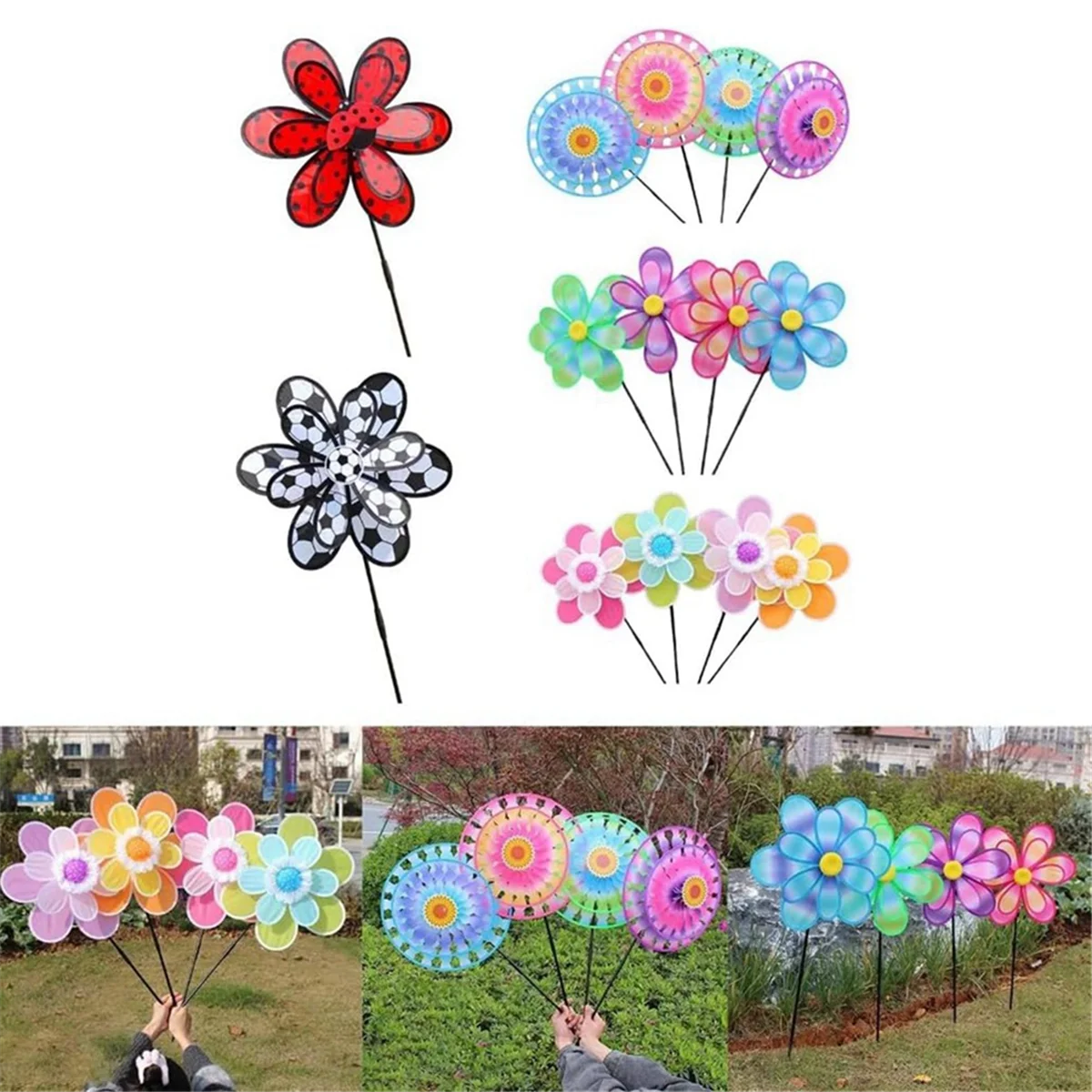 RGBCX-HOME-Pinwheels Eye Catching Colorido Moinho de Vento de Dupla Camada Pinwheels D