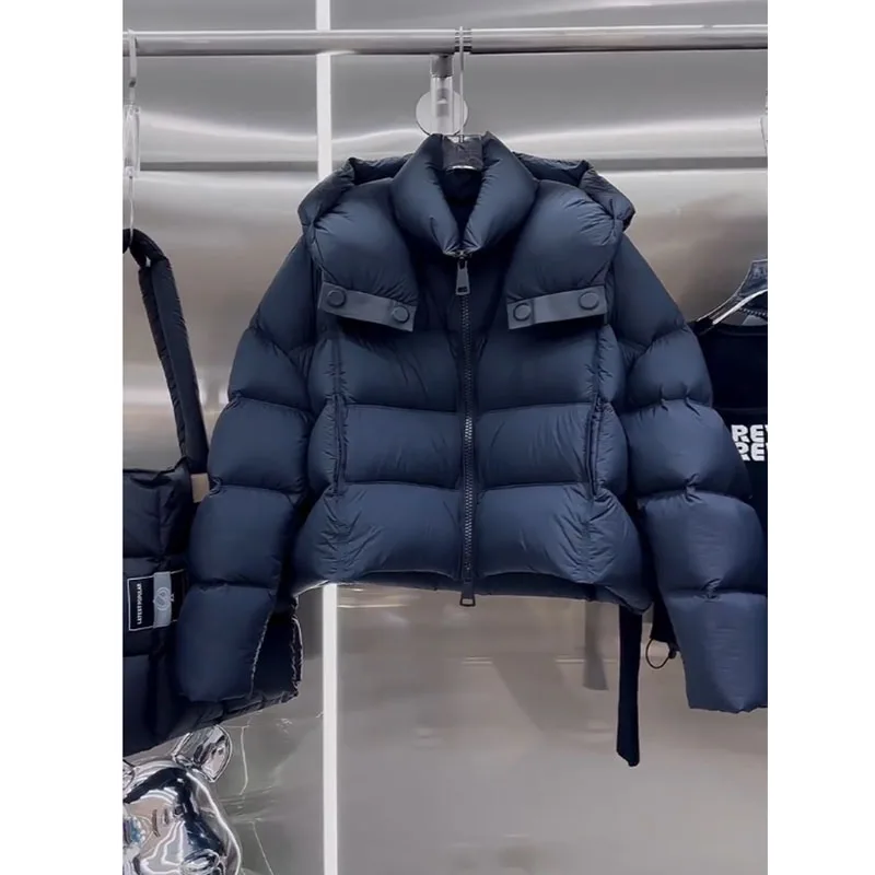 Ele ort Casaco de inverno feminino com capuz Jaet Ultra-Viscous Azul Du Feather Outerwear Coreano Sle Corte reto