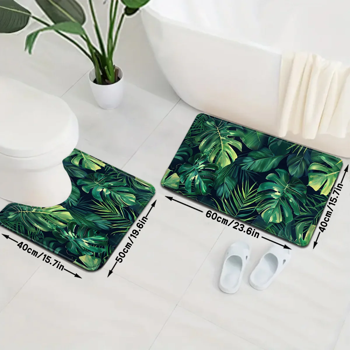 Botanical Tropical Leaf Bath Mat Set Non Slip Absorbent Bathroom Rugs Jungle Green Home Decor Luxury Accessories