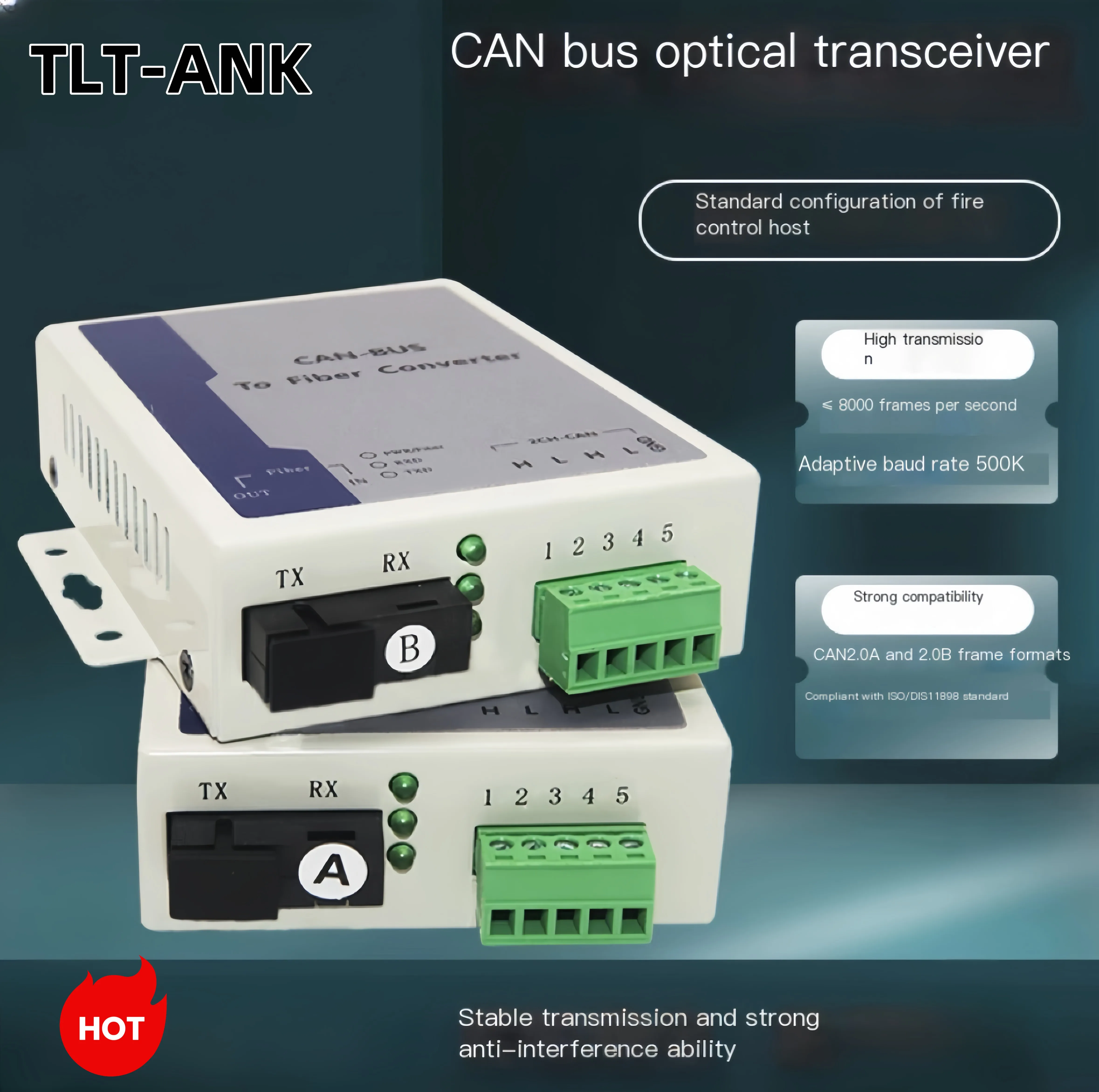 One Pair 1-channel 2-channel CAN-BUS to fiber optic transceiver/optical transceiver