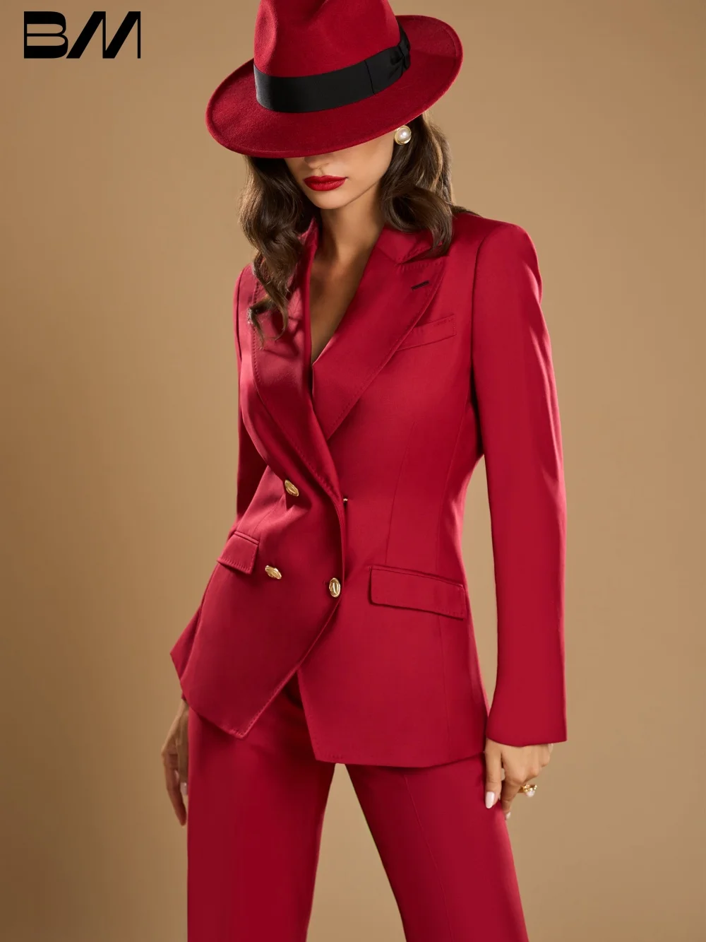 Elegant Red Office Suit for Women Formal Single Button Pant Suits Classic Women Suits For Wedding GuestSuit Customized Suit