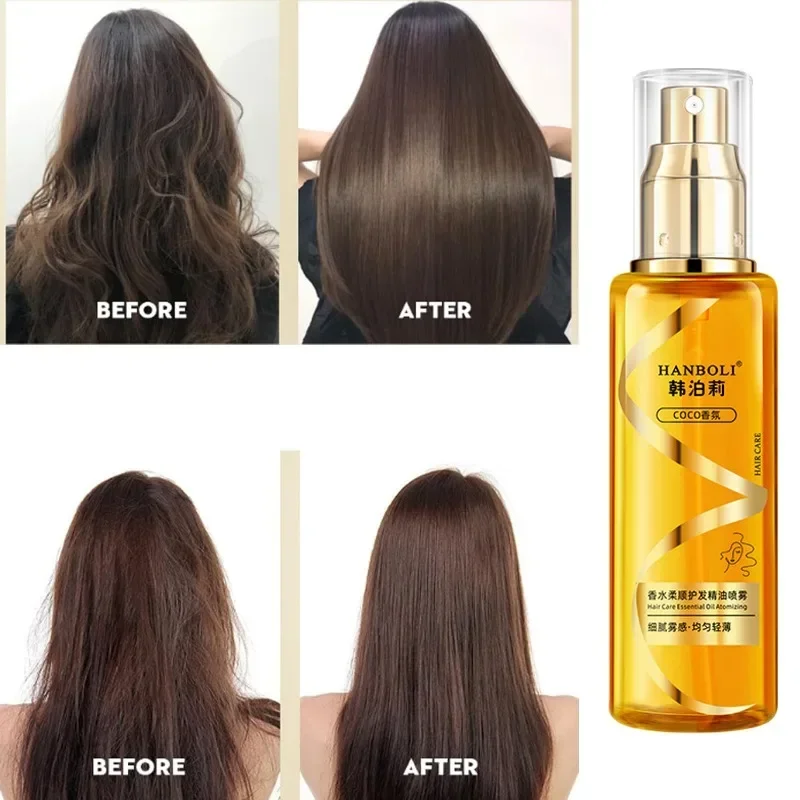 Óleo essencial hidratante e fortalecedor do cuidado do cabelo, spray condicionador leave-in, óleo reparador sedoso, tratamento hidratante para o cabelo