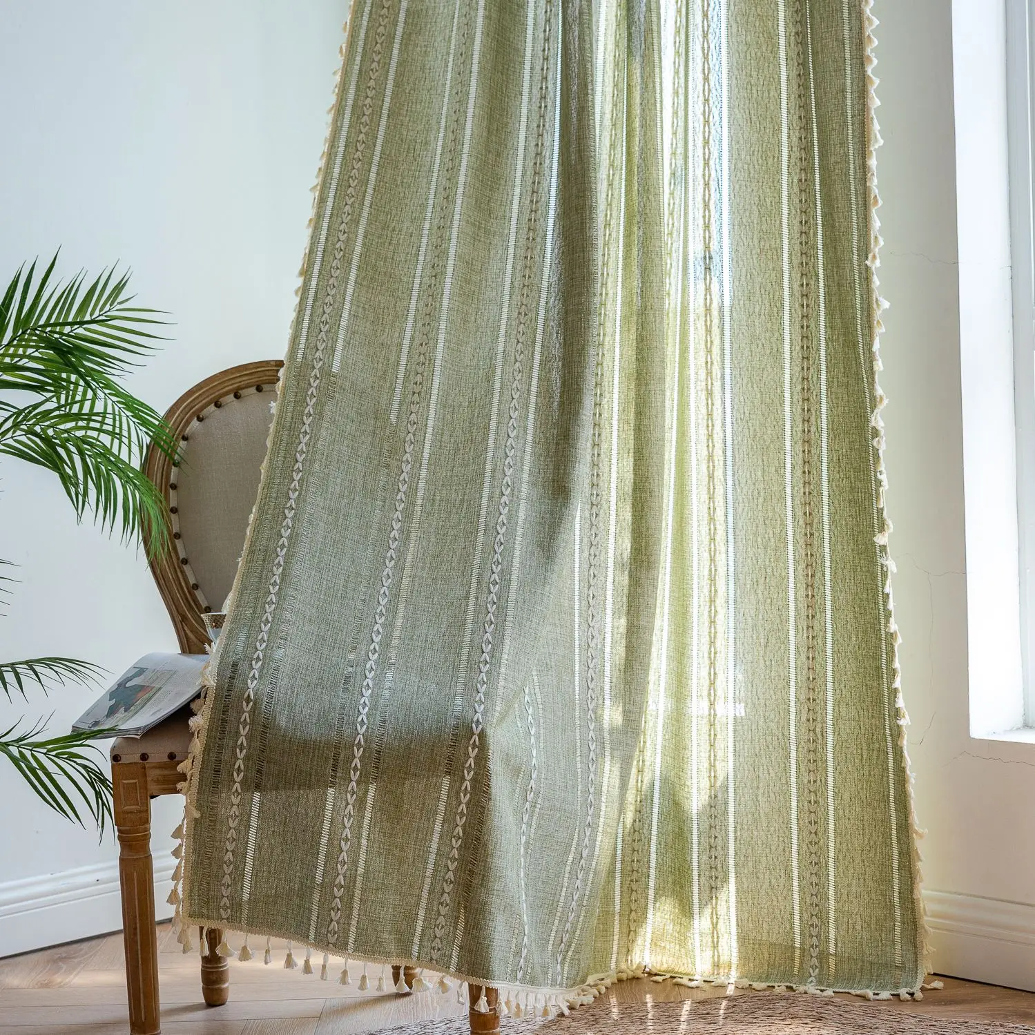 Linen Blackout Custom Mori Style Simple Solid Color Beige Linen Sheer Curtain for Home Living Room House Decoration