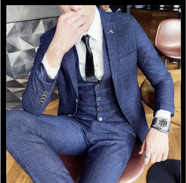 2023 Men's British Fashion Three-piece Set Slim Fit Suit Vest Trousers Ensemble Handsome Trendy All-in-one Banquet Blaze 37 S37d7a127d0284992a1831692bea5054dj