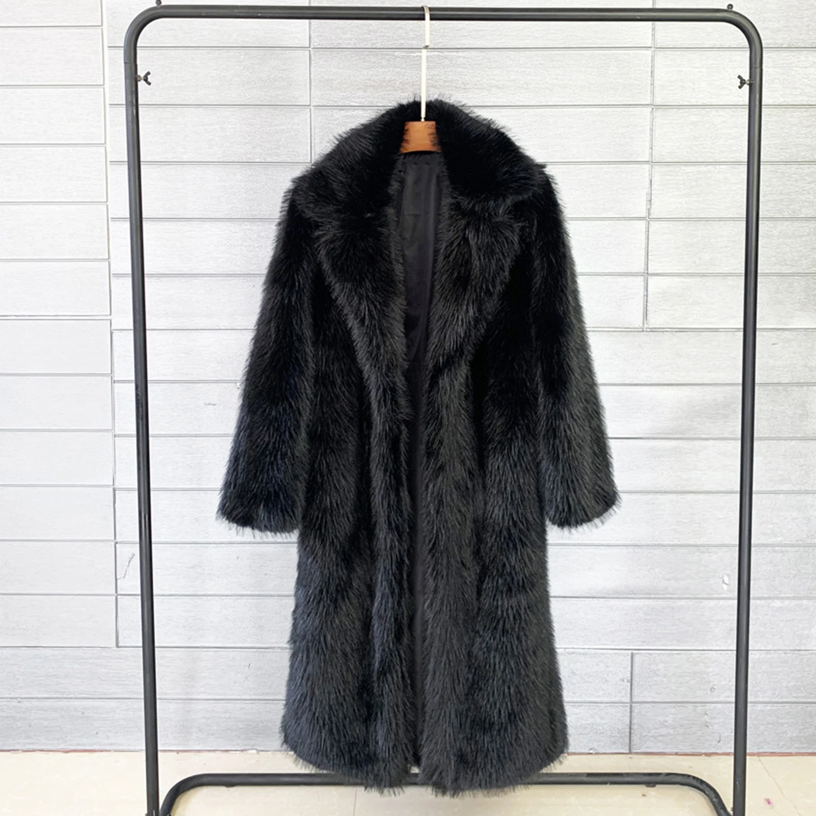 Lisa Colly Winter Faux Fur Fluffy Coat for Women Solid Lapel Casual Long Jacket Outerwear