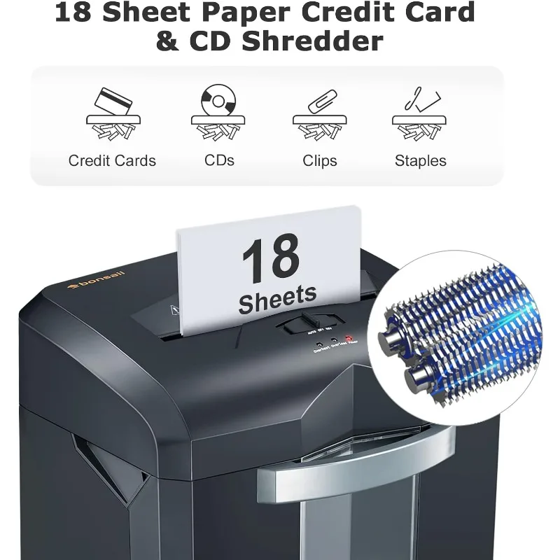 Paper Shredder, 18-Sheet 60-Minutes Shredder for Office Heavy Duty Cross-Cut Shredder with 6 Gallon Pullout Basket & 4