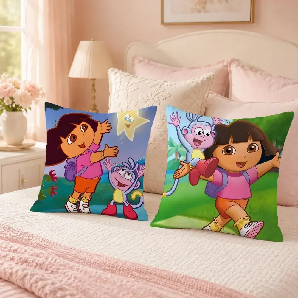 Cute Cartoon Dora the Explorer Cushion Cover Custom Plush Pillow Cover Soft Cloud Comfort for Sofa Bed Couch