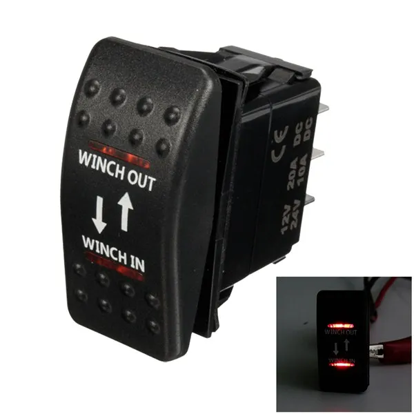 12V 20A Winch In Winch Out ON-OFF-ON Rocker Switch 7 Pin LED blue and red