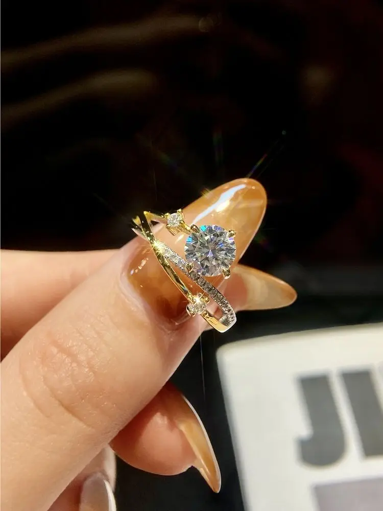 Funkelnde 1CT Moissanit-Diamant-Prinzessin-Sternen-Spur-Verlobungsringe für Damen, Hochzeit, Jahrestag, Party, Modeschmuck – Detail 1