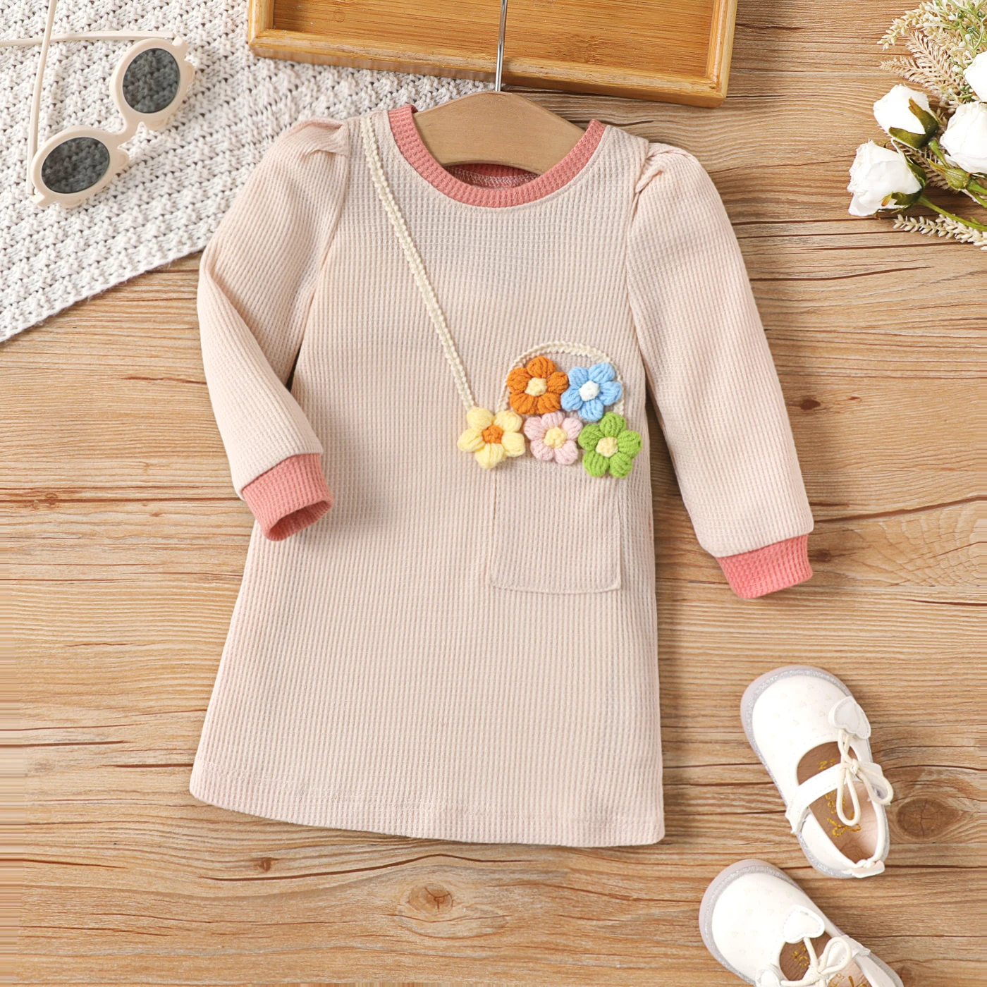 PatPat Baby Girl Sweet 3D Floral Long Sleeve Dress