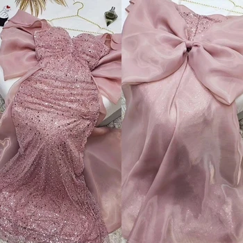 Customized Sparkle Elegant Off-the-shoulder Mermaid Quinceanera Dresses Beading Paillette / Sequins Bows Skirts Organza Evening