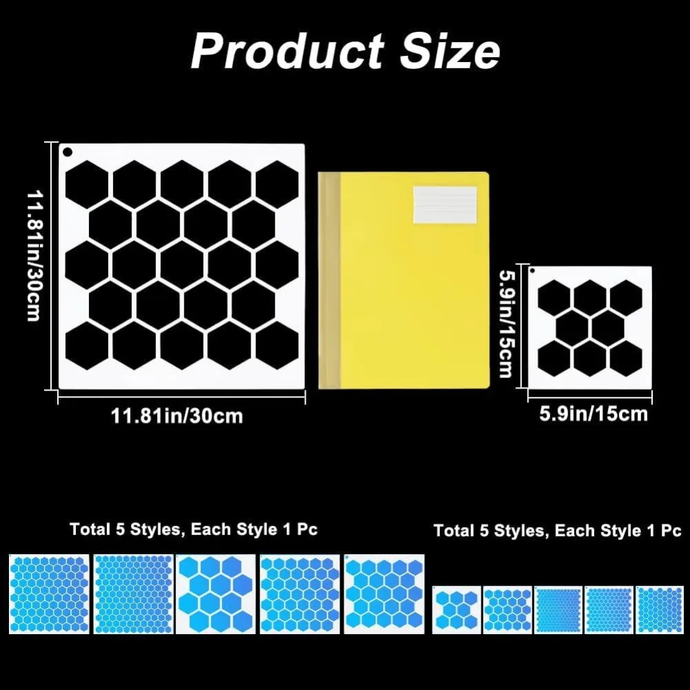 10Pcs Large Honeycomb Paint Stencils Honeycomb Stencils Reusable Hollow Out Square Plastic Painting Stencil Templates Sets