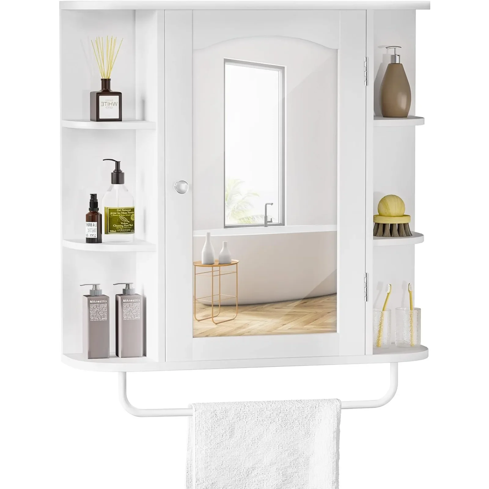 

US Medicine Organizer, Wall Mounted Bathroom Cabinet with Mirror Door and Removable Shelf for Bathroom