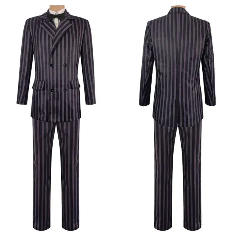 

Movie Wednesday Addams Gomez Cosplay Costume Outfit Men Coat Shirt Pant Tie Suit Party Uniform Halloween Carnival Party RolePlay