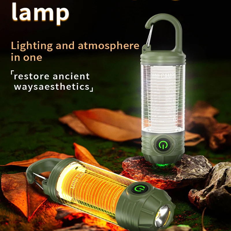 New Outdoor Camping Light with Multiple Light Sources, Portable Keychain Hook, Mini Flashlight, Atmosphere Camping Light