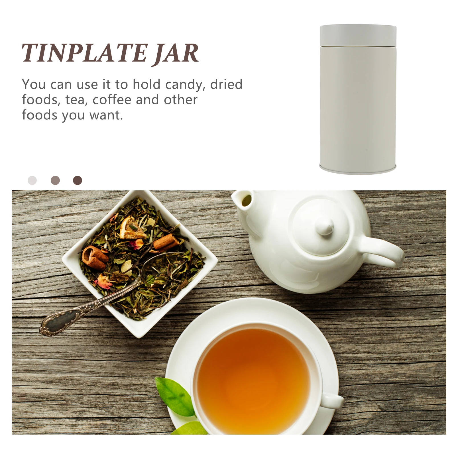 

Retro Tea Canister Household Storage Container Desktop Tinplate Accessory White Travel Simple Style Practical Tea