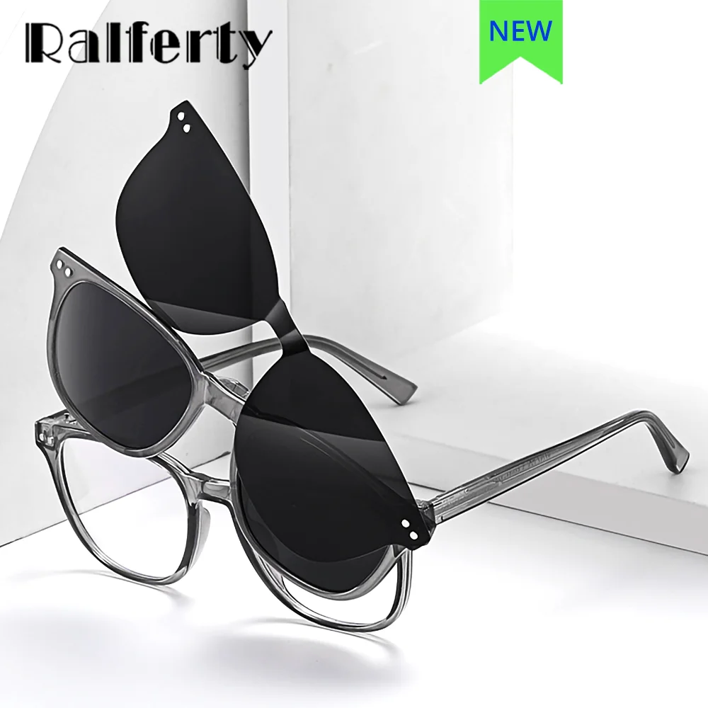 

Ralferty 3 In 1 Clip On Glasses Women Metal Eyeglasses Frame Myopia Frame Outdoor Sunglasses Magnetic Night Vision Glasses Zero