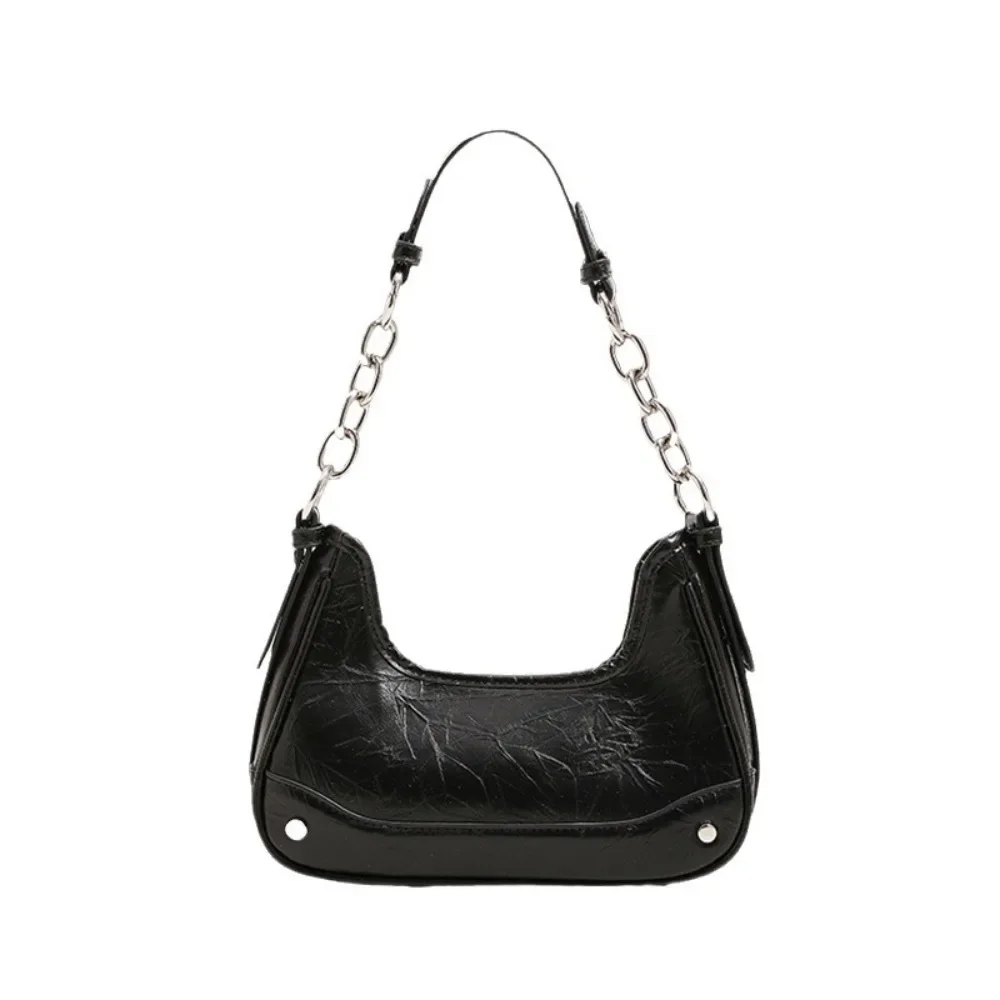 Bright Silver Sweet Cool Hottie Underarm Women's Bag Chain Handbag Niche High-end One-shoulder Cross-body Commuting Portable Bag