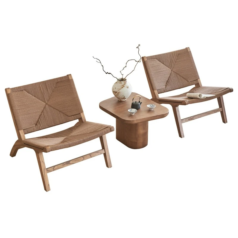 sofa chair, one table and two chairs in the family living room, retro solid wood balcony chair.