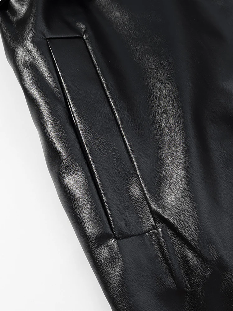 European and American style autumn new women's clothing fashionable simple lapel loose with belt imitation leather trench coat