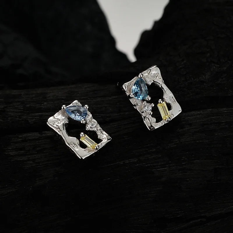 100% 925 Sterling Silver Zircon Geometric Earrings for Women Girl Irregular Hollow Out Design Jewelry Party Gift Dropshipping