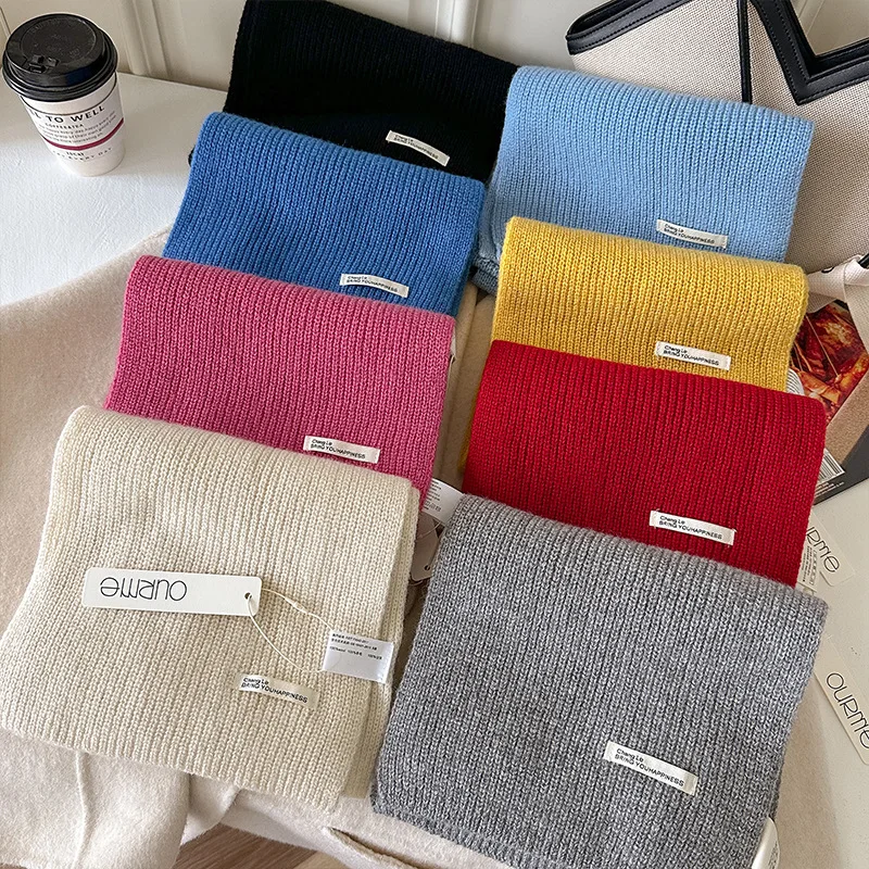 

Корейская версия, шарф из 100% шерсти для женщин, теплый осенне-зимний однотонный вязаный шарф, женский роскошный шарф