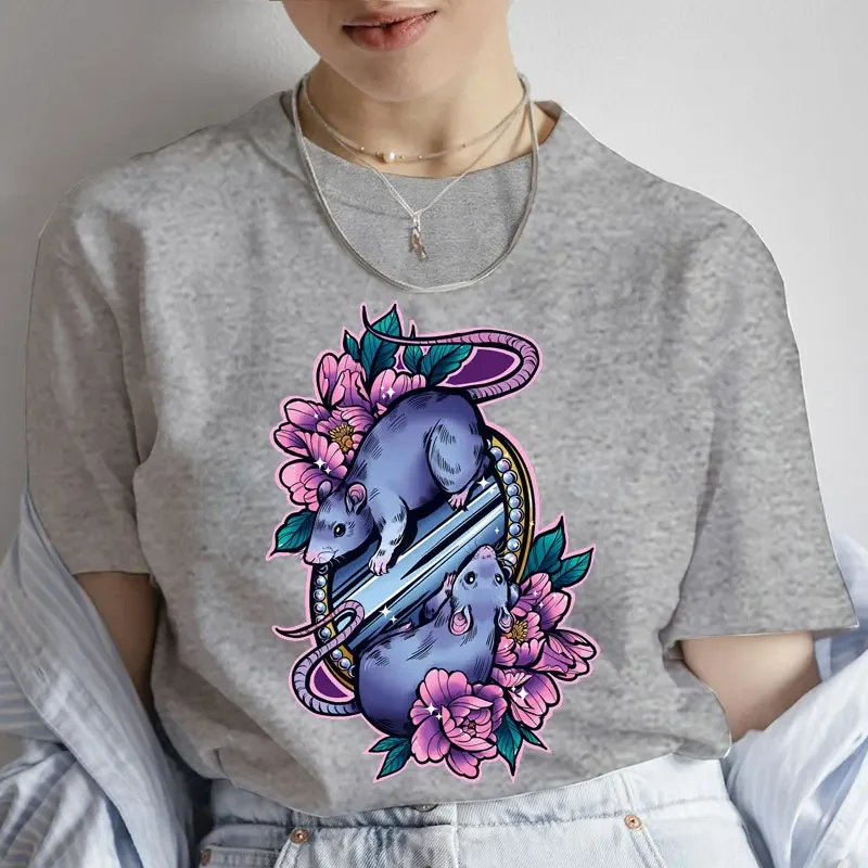 T-shirt imprimé classique Rats pour femmes, T-shirt hipster, manches courtes, Harajuku, noir, vêtements Y2K, mode féminine, mignon, nouveau