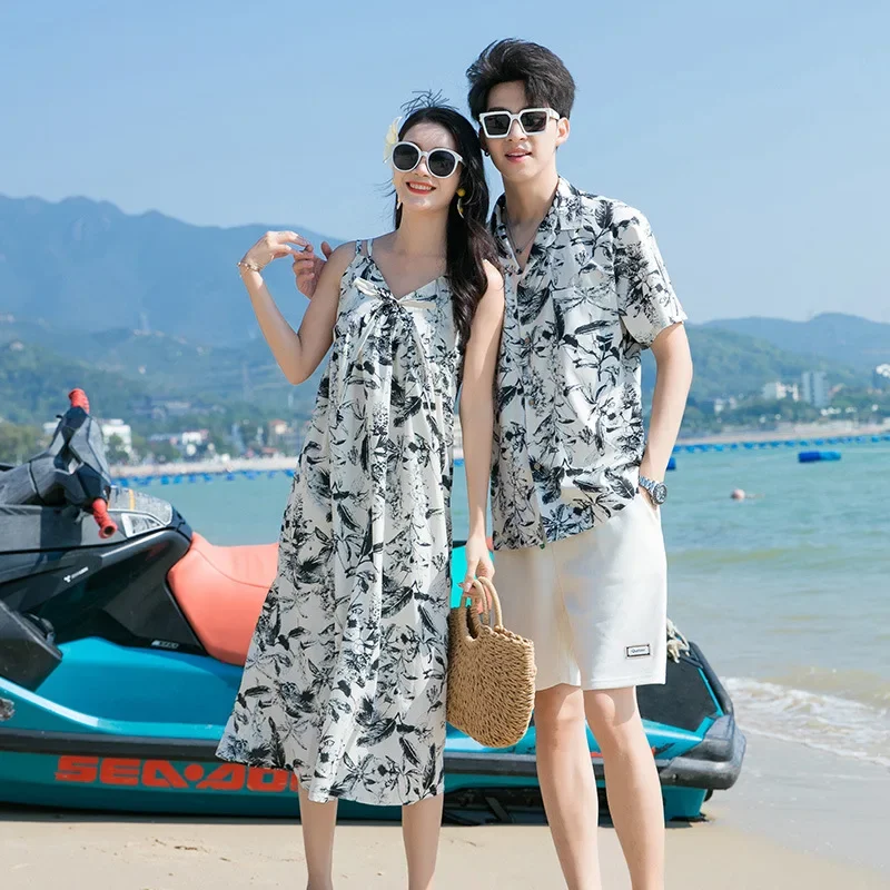 Couple Beach Look Family Holiday Matching Clothes Vacation Look Dad and Son Two Piece Outfits Sets Mom and Daughter Resort Dress