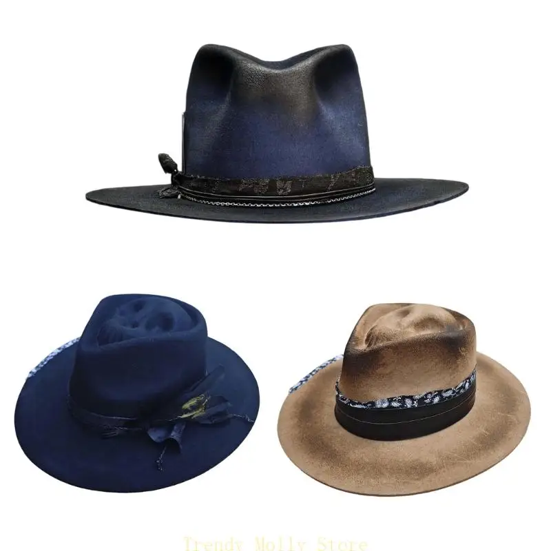 

N5 КБ шерстяная шляпа Fedoras с черепкой Top Design Commory Costume Hat для ежедневной одежды и аксессуаров для вечеринок на