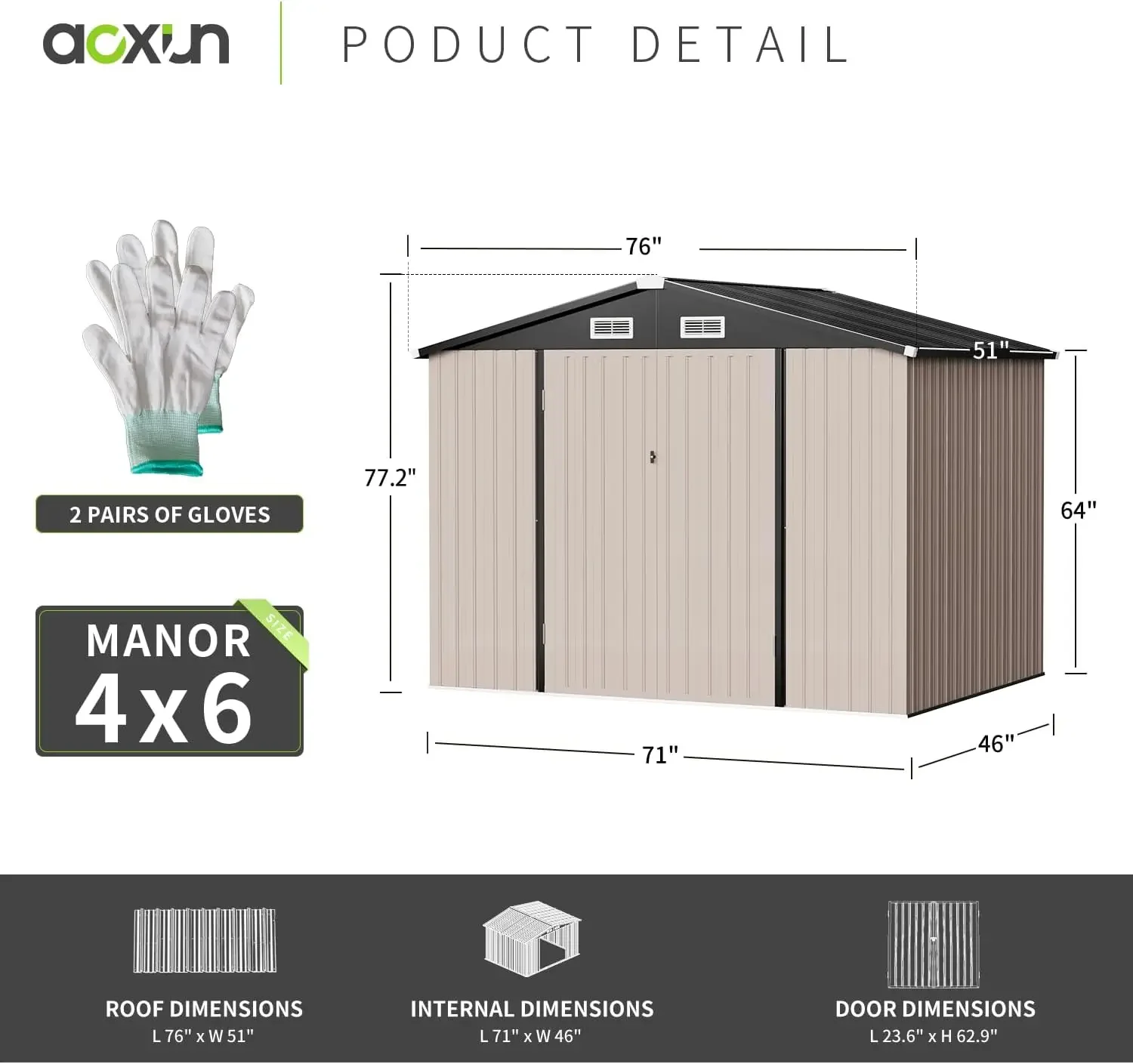 Outdoor Storage Shed, 6.4x4 FT, Garbage Can,Outdoor Metal Shed for Tool,Garden,Bike, Brown