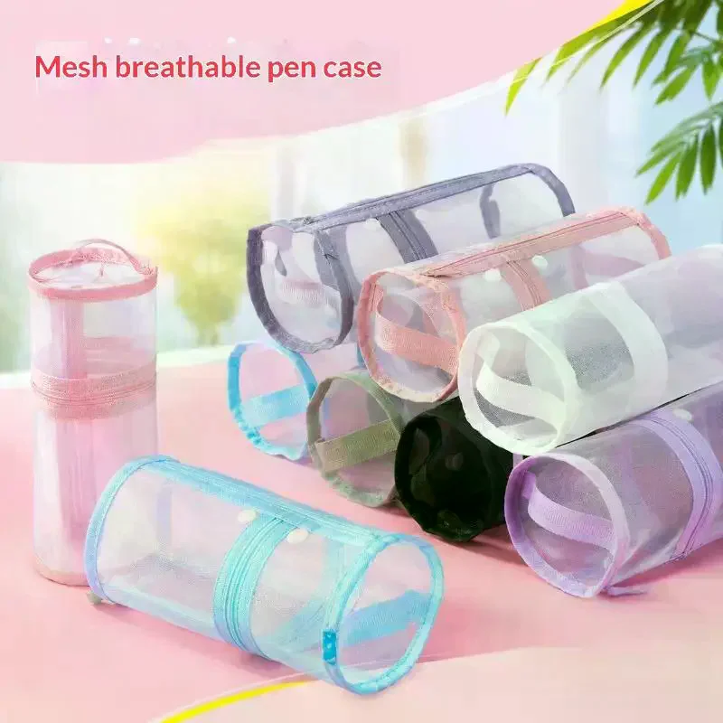 Transparent Mesh Pencil Pouch Large Capacity Breathable Stationery Organizer Portable Portable Pen Bag For School Office Simple