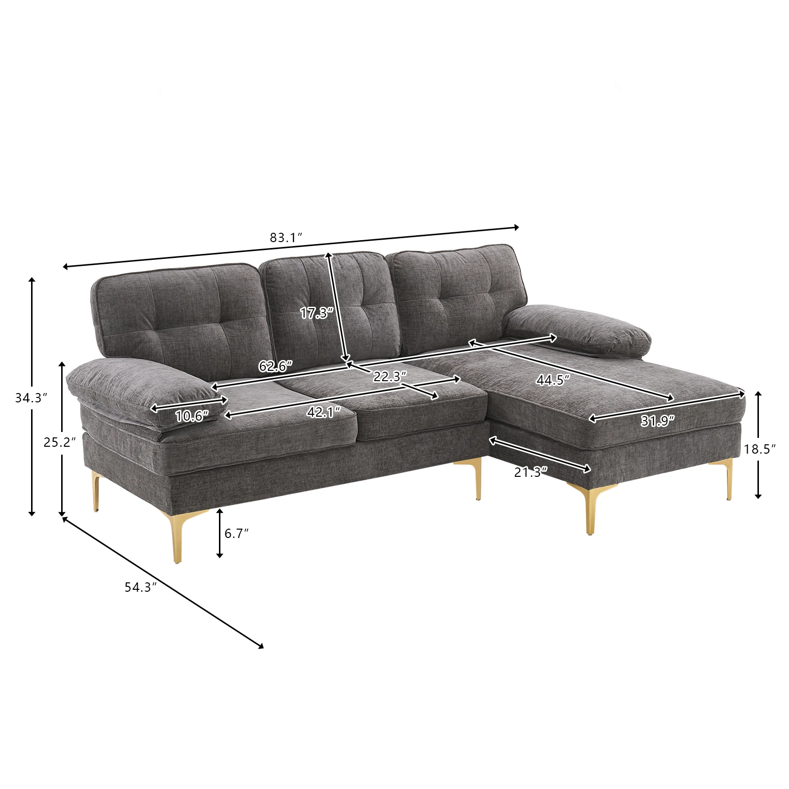 [Flash Sale]3-Seat L-Shaped Simple And Stylish Indoor Modular Sofa with Lying Position Beige/Gray/Black/Yellow[US-Stock]