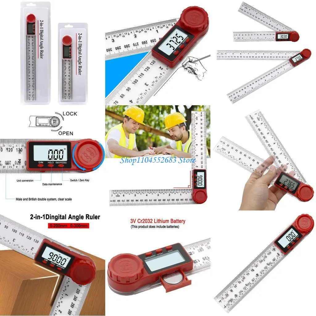 

Y6GD 300mm/200mm Digital Ruler Inclinometer Goniometer Protractor Finder