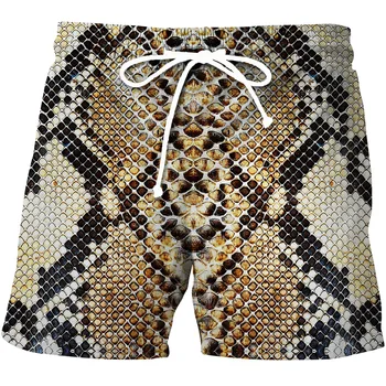 Homens e mulheres Snakeskin Beach Shorts, Streetwear de verão 3D estampado, prancheta de surf extragrande, calças esportivas, maiôs, roupas infantis
