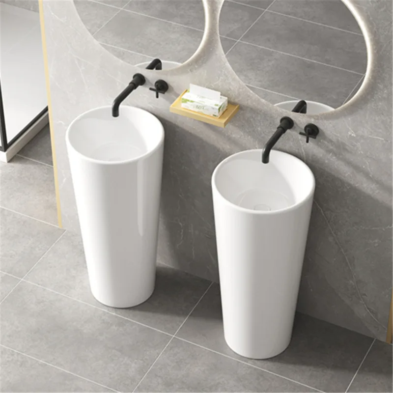 

American style square white ceramic column basin,integrated floor standing non perforated washbasin,for bathroom,balcony YX756EP