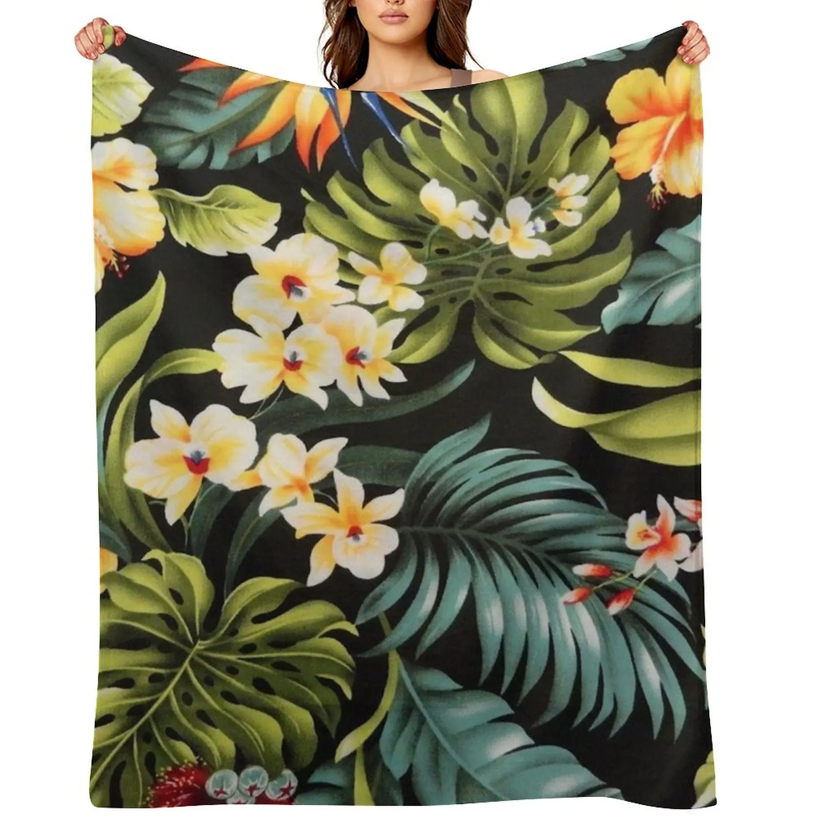 

Hawaiian Aloha Flower Painted Pattern Throw Blanket Luxury St Custom christmas gifts Bed Fashionable Blankets